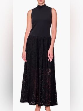 MELLODAY LACE SKIRT MAXI DRESS WOMEN MOCK NECK SLEEVELESS BLACK COLOR SIZE SMALL